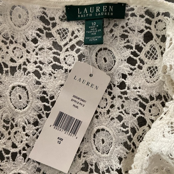 Lauren Ralph Lauren Women’s Boho Floral Beige Lace 100% Cotton Tank Top Size 10 - Picture 6 of 6